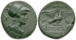 Phrygia, Apameia. Ca. 88-40 B.C. AE 23 (22.7 mm, 8.33 g, 12 h). Bust of Athena right, wearing crested Corinthian helmet and aegis / AΠAMEΩN, Eagle rig...