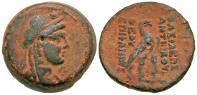 Seleukid Kingdom. Antiochos IV Epiphanes. 175-164 B.C. AE 27 (27.3 mm, 20.12 g, 2 h). Antioch on the Orontes mint, struck 169-168 B.C. Head of Isis ri...