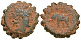 Seleukid Kingdom. Antiochos IV Epiphanes. 175-164 B.C. Serrate AE 22 (21.5 mm, 7.77 g, 1 h). Antioch on the Orontes mint, struck mid 143-142 B.C. Radi...