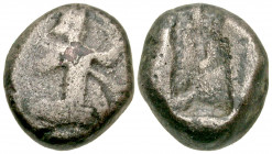 Achaemenid Kingdom. Xerxes II to Artaxerxes II. Ca. 420-375 B.C. AR fourree siglos (15.8 mm, 5.02 g). Persian king or hero, wearing kidaris and kandys...