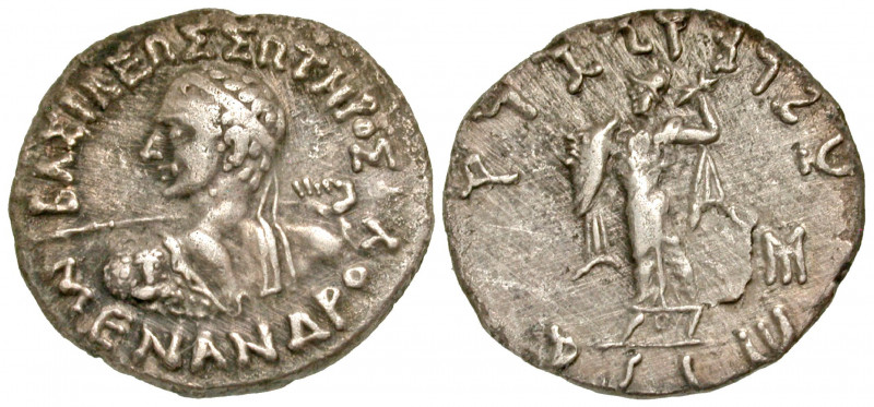 Graeco-Baktrian Kingdom. Menander I. Ca. 165/55-130 B.C. AR drachm (16.6 mm, 2.3...