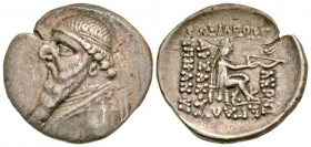 Parthian Kingdom. Mithradates II. Ca. 123-88 B.C. AR drachm (20.5 mm, 3.71 g, 12 h). Rhagae, ca. 96-91 B.C. Diademed bust left, wearing tiara; neck to...