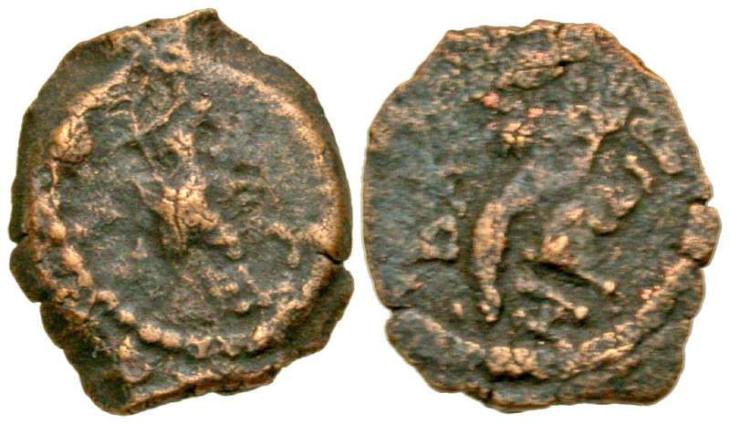 Judaea, Herodian Kingdom. Herod I. 40-4 B.C.E. AE half prutah (lepton) (13.8 mm,...