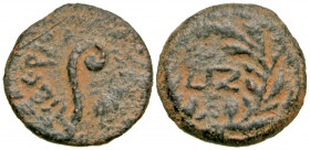 Judaea, Procurators. Pontius Pilate. 26-36 C.E. AE prutah (14.5 mm, 1.79 g, 12 h). Jerusalem mint, Prefect under Tiberius, dated year 17 = 30/31 C.E.....