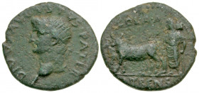 Achaea, Patras. Divus Augustus. Died A.D. 14. AE 27 (27.2 mm, 9.93 g, 12 h). Struck under Tiberius. DIVVS AVGVSTVS PATER, radiate head left / COL A A ...