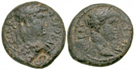 Mysia, Germe. Titus. A.D. 79-81. AE 18 (17.7 mm, 3.21 g, 11 h). ΑΥΤΟ ΚΑΙ ΓЄΡ ЄΒΑ , laureate head of Titus right, two grain ears before; c/m: S in incu...