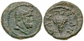 Lydia, Sala. Pseudo-autonomous issue. Second century A.D. AE 16 (16.3 mm, 2.78 g, 7 h). Bearded head of Herakles right / ΑΛΗΝΩΝ, bunch of grapes on th...