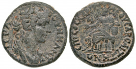 Lydia, Saitta. Pseudo-autonomous issue. Time of Septimius Severus, A.D. 193-211. AE 24 (23.6 mm, 8.04 g, 1 h). Sossios Chariklès, first archon for the...