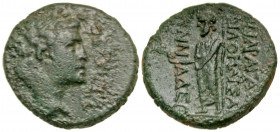 Phrygia, Synnada. Tiberius. A.D. 14-37. AE 18 (17.8 mm, 3.61 g, 12 h). Andragathos, philokaisar. ΣΕΒΑΣΤΟΣ, laureate head right / ΑΝΔΡΑΓΑΘΟΣ ΦΙΛΟΚΑΙΣΑΡ...