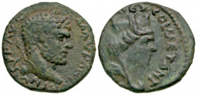Mesopotamia, Edessa. Caracalla. A.D. 198-217. AE 20 (19.6 mm, 3.81 g, 6 h). Laureate head right / Turreted and draped bust of Tyche right. Cf. BMC 16;...