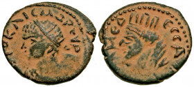 Mesopotamia, Edessa. Elagabalus. A.D. 218-222. AE 18 (18.2 mm, 3.23 g, 12 h). ΑΥΤΟ ΚΑΙ ΜΑΡ ΑΥΡ, radiate, draped, and cuirassed bust of Elagabalus left...