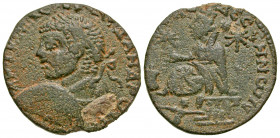 Mesopotamia, Edessa. Severus Alexander. A.D. 222-235. AE 26 (26.4 mm, 11.01 g, 7 h). ΑΥΤ Κ Μ Α ЄΥ ΑΛЄΞΑΝΔΡΟ ЄΒ, laureate and draped bust left, holding...