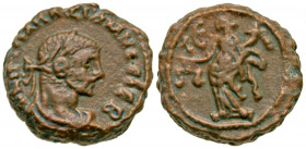 Egypt, Alexandria. Maximianus. First reign, A.D. 286-305. Potin tetradrachm (18.2 mm, 8.30 g, 12 h). Laureate and draped bust right / Dikaiosyne stand...