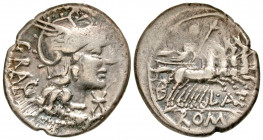 L. Antestius Gragulus. 136 B.C. AR denarius (20.5 mm, 3.84 g, 1 h). Rome. GRAG, helmeted head of Roma right, monogram below chin / L ANTES / ROMA, Jup...