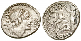 C. Malleolus, A. Albinus Sp.f., and L. Caecilius Metellus. 96 B.C. AR denarius (20.1 mm, 3.70 g, 3 h). Rome mint. L·METEL A·ALB·S·F, laureate head of ...