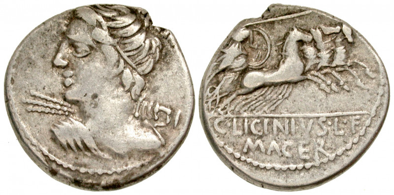 C. Licinius L.f. Macer. 84 B.C. AR denarius (20.1 mm, 3.77 g, 11 h). Rome mint. ...