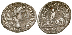 Augustus. 27 B.C.-A.D. 14 AR denarius (20.7 mm, 3.46 g, 3 h). Rome mint, Struck 7-6 B.C. CAESAR · AVGVSTV[S] DIVI · F · PATER · PATRIAE, laureate head...