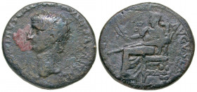 Claudius. A.D. 41-54. AE dupondius (27.3 mm, 10.86 g, 6 h). Rome mint, Struck A.D. 42-43. [TI CLAV]DIVS CAE[SAR] AVG P M [TR P IMP P P], bare-headed b...