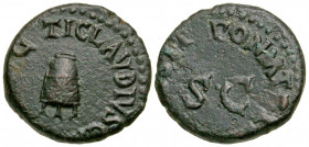 Claudius. A.D. 41-54. AE quadrans (16 mm, 3.07 g, 12 h). Rome mint, Struck A.D. 41. TI CLAVDIVS C[AESAR AV]G, legend around modius / PON M TR P [IMP C...