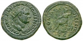 Titus. As Caesar, A.D. 69-79. AE dupondius (27.6 mm, 10.05 g, 6 h). Rome mint, Struck A.D. 76. T CAESAR VESPASIAN IMP III PONT TR POT II COS, Radiate ...