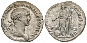 Trajan. A.D. 98-117. AR denarius (18.3 mm, 2.78 g, 7 h). Rome mint, Struck A.D. 117. IMP CAES NER TRAIAN OPTIM AVG GERM DAC, laureate and draped bust ...