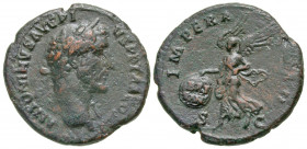 Antoninus Pius. A.D. 138-161. AE as (28.3 mm, 10.60 g, 6 h). ANTONINVS AVG PIVS P P TR P COS III, laureate head of Antoninus Pius right / IMPERATOR II...