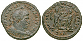 Constantine I. A.D. 307/10-337. AE follis (17.4 mm, 2.72 g, 6 h). Trier mint, Struck A.D. 319. IMP CONSTAN-TINVS MAX AVG, laureate and crested-helmete...