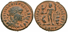 Crispus. Caesar, A.D. 317-326. AE follis (18.3 mm, 2.29 g, 1 h). Nicomedia mint, Struck A.D. 318-324. D N FL IVL CRISPVS NOB CAES, laureate, draped an...