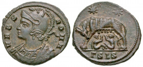 City Commemorative. A.D. 330-354. AE follis (18.4 mm, 2.26 g, 6 h). Siscia mint, Struck A.D. 330-333. VRBS ROMA, bust of Rome left, draped and cuirass...