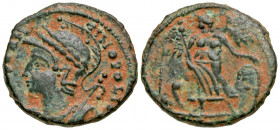 City Commemorative. A.D. 330-354. AE follis (15 mm, 1.94 g, 12 h). Constantina/Arles mint , Struck A.D. 335. [CONST]AN-TINOPOLIS, bust of Constantinop...