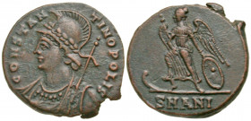 City Commemorative. A.D. 330-354. AE follis (17.3 mm, 2.32 g, 6 h). Antioch mint, Struck A.D. 330-333, 335. CONSTAN-TINOPOLIS, bust of Constantinople ...