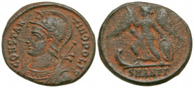 City Commemorative. A.D. 330-354. AE follis (18 mm, 2.38 g, 5 h). Antioch mint, struck A.D. 330-333. CONSTANTINOPOLIS, cuirassed and mantled bust of C...