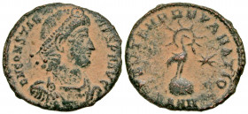 Constantius II. A.D. 337-361. AE quarter majorina (17.4 mm, 2.30 g, 6 h). Antioch mint, Struck A.D. 348-351. D N CONSTAN - TIVS P F AVG, pearl-diademe...