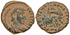 Julian II. As Caesar, A.D. 355-360. AE reduced majorina (15.5 mm, 2.61 g, 12 h). Antioch mint, Struck A.D. 355-356. D N CL IVLIANV-S NOB CAES, bare-he...