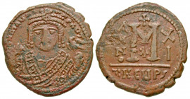 Maurice Tiberius. 582-602. AE follis (29.6 mm, 10.73 g, 6 h). Antioch/Theupolis mint, 596-597. D N mAЧΓI - CN P AЧT, crowned (trefoil ornament on crow...