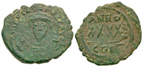 Phocas. 602-610. AE follis (30.8 mm, 13.44 g, 7 h). Constantinople mint, 608-609. dM FOCAS PERP AVG, crowned bust facing, wearing consular robes, hold...