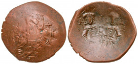 Alexius III Angelus-Comnenus. 1195-1203. BI aspron trachy (23.3 mm, 2.76 g, 1 h). Constantinople mint.. Bust of Christ facing, nimbate, wearing palliu...