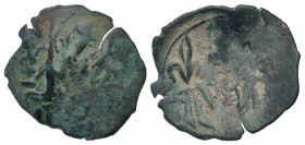 Andronicus II Palaeologus. 1282-1328. AE trachy (22.0 mm, 2.00 g, 5 h). Thessalonica mint. Patriarchal cross flanked by two stars / Andronicus standin...