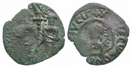 Andronicus II and Michael IX. 1295-1320. AE assaria (20.6 mm, 1.55 g, 6 h). Constantinople mint. ANΔPONIKOC MIXAHΛ, Andronicus and Michael standing fa...