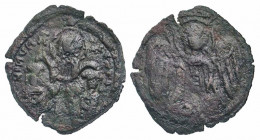 Andronicus II and Michael IX. 1295-1320. AE assarion (21.7 mm, 1.82 g, 6 h). Constantinople mint. Half-length figures of Andronicus on left and Michel...
