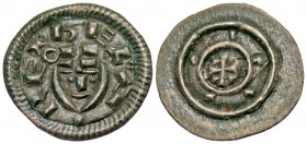 Hungary. Bela II. 1131-1141. AR denar (11.7 mm, .31 g). ЬEL?A · REX, crowned head facing / Small cross within two concentric circles. Huszár 50; Réthy...