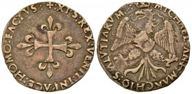 Italy, Carmagnola. Michele Antonio di Saluzzo. 1504-1528. AE rolabasso (25.9 mm, 2.44 g, 6 h). MICHAEL:ANT':MARCHIO:SALVTIARVM:, crowned eagle / +XPS:...