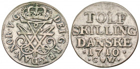 Denmark. Frederik IV. 1699-1730. 12 skilling (23.7 mm, 3.66 g, 12 h). Struck 1710. Hob 220; KM 495. Toned VF.