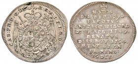 German States, Wurzburg (Bishopric). Karl Philipp. 1749-1754. AR death groschen (25.6 mm, 1.76 g, 1 h). 1754. Crowned coat of arms / Legend in ten lin...