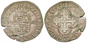 Italian States, Savoy. Emanuele Filiberto. 1559-1580. AR bianco (27.4 mm, 5.02 g, 1 h). Chambery mint, 1563. Crowned coat-of-arms; FE-RT across / Cros...