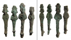 A group of 4 Egyptian bronze Osiris figures, Late Period, ca. 664 - 30 B.C. each depicted mummiform wearing Atef crown with uraeus and false beard, ar...