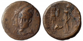 SELEUKID KINGS OF SYRIA. Seleukos II Kallinikos, 246-225 BC. Ae (bronze, 3.90 g, 17mm). Seleukeia on the Tigris mint. Jugate busts of the Dioskouroi l...