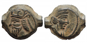 KINGS OF PARTHIA. Vologases IV, circa 147-191. Dichalkon (bronze, 3.41 g, 17 mm), Seleukeia on the Tigris, SE 475 = 163/4. Diademed bust of Vologases ...