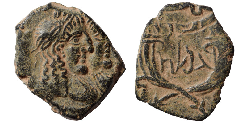 NABATAEA. Rabbel II, with Gamilat, 70-106. Ae (bronze, 3.40 g, 18 mm). Petra. Ju...