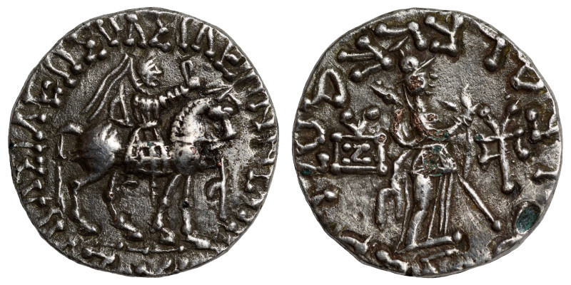 INDO-SKYTHIANS. Azes I, circa 58-12 BC. AR Fourrée Drachm (silver plated, 2.16 g...